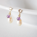 淡水パールとアメジストの貼るピアス。40代・50代の上品で痛くないイヤリング。