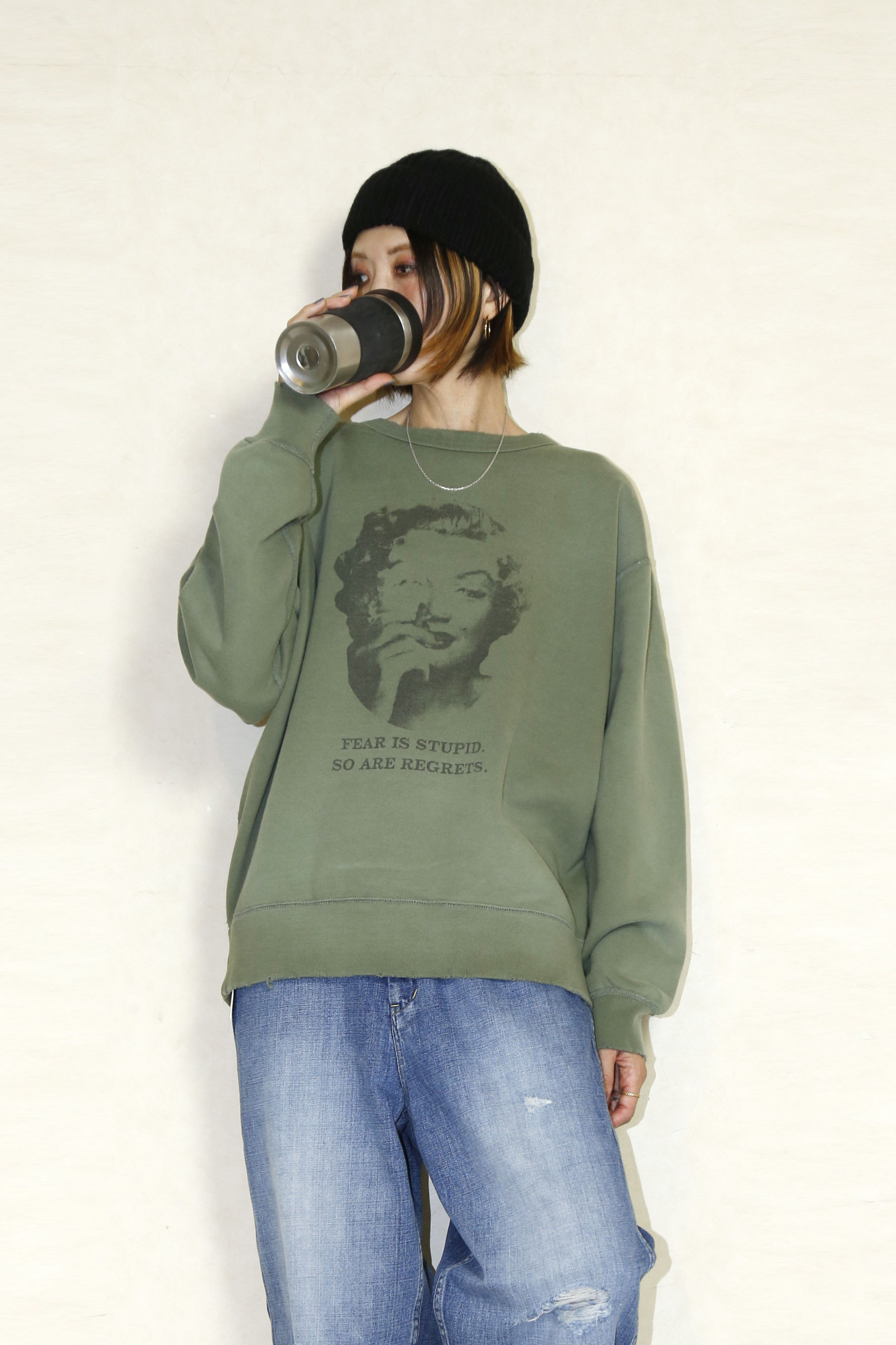 KHA:KI（カーキ） DAMAGE SWEAT SHIRT My MUSE　MIL25FCS3470