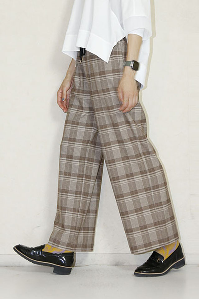 trois （トロア）サキソニーチェック セミワイドパンツ　T256-87048-E
