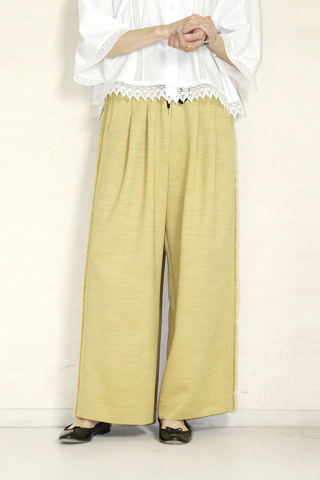 trois （トロア）　スラブツイルサイドフリンジワイドパンツ　T261-87048-C