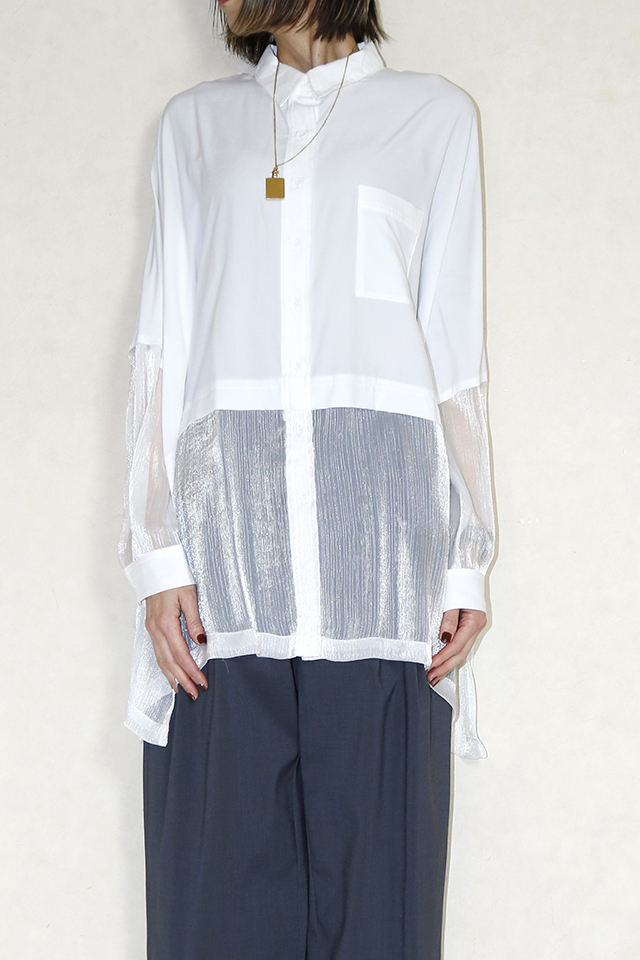 　Pauline Bleu 　シア切り替えシャツ　45851white