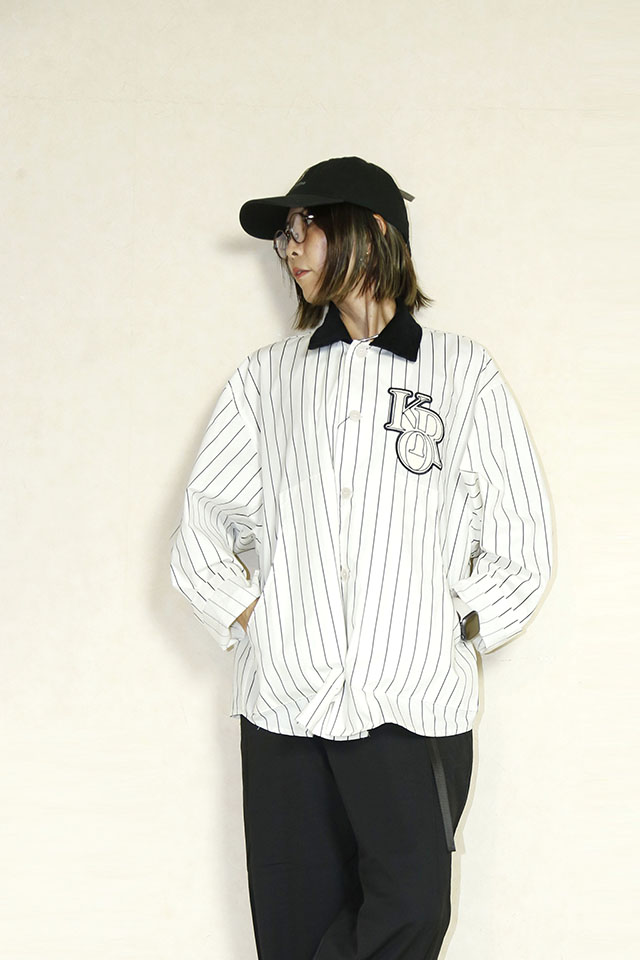 送料無料　OKIRAKU　（オキラク）　stripe over　shirt 　BF40301white
