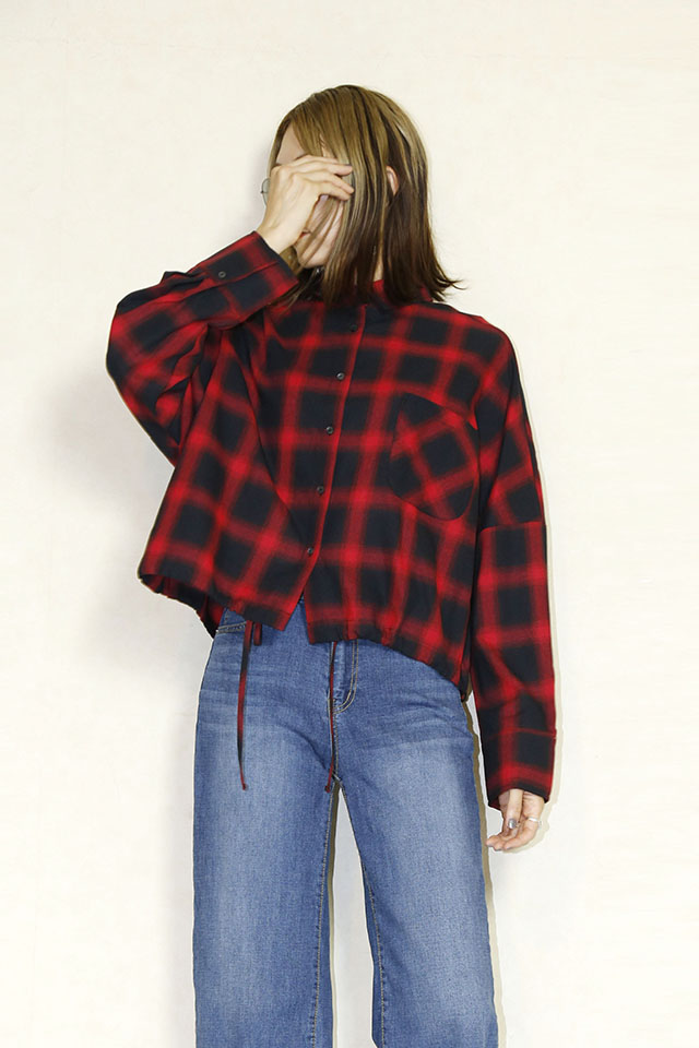 SUGAR ROSE 　チェック柄ドロストデザインシャツ　259501-40