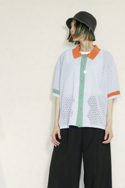 COLOR BLOCK COLLAR OPENWORK KNIT TOP E26S0033