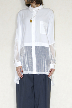 　Pauline Bleu 　シア切り替えシャツ　45851white