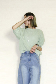 trois （トロア）5G畦編みギマコットン2WAYクルーネックプルオーバー　T261-88005-C