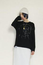 STOF（ストフ）  ONE LOVE EMBROI LS SAMUE TSHIRT 　SF26SS-25Ablack
