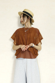 trois （トロア）シフォンドッキングレースギャザーブラウス　T261-81051-B