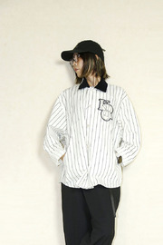 送料無料　OKIRAKU　（オキラク）　stripe over　shirt 　BF40301white