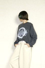 送料無料　OKIRAKU　（オキラク） cipped pigment-dye sweat shirt 　BF40405-Charcoal
