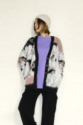 trois （トロア）ニュアンス柄シャギーVネックカーディガン　T256-88069-D