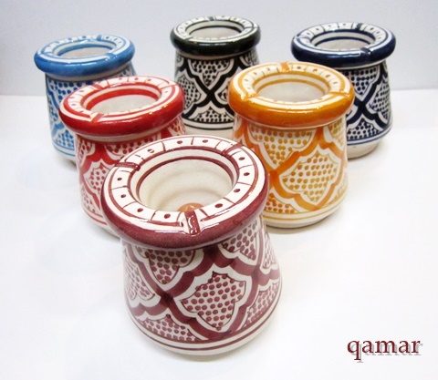 【モロッコ　セラミックアシュトレイ　T　】手書きの陶製灰皿