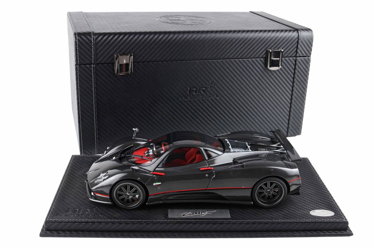 BBR - Almost Real 1/18 Pagani Zonda F (Diecast full open) Gloss carbon Black with red stripe - SPECIAL PACK