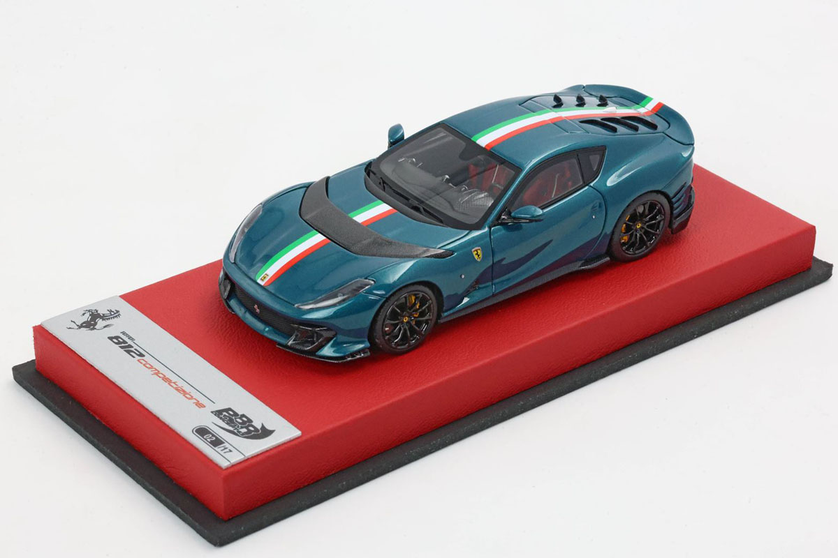 BBRC259SU42 Ferrari 812 Competizione Blu Capri gloss / Italian flag (Red Leather Base) Limited 17pcs