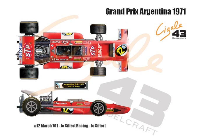 Cigale 43 Decal CDS034 1/43 March 701 GP Argentina 1971 #12 for J.Siffert - Jo Siffert Racing 【メール便可】