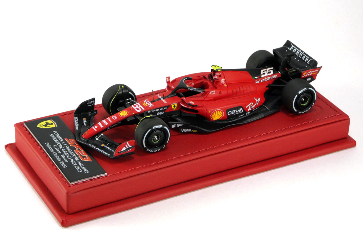 BBR Deluxe C292ADL Ferrari SF-23 Singapore GP 2023 C.Sainz Winner (Red Leather Base) Limited 80pcs