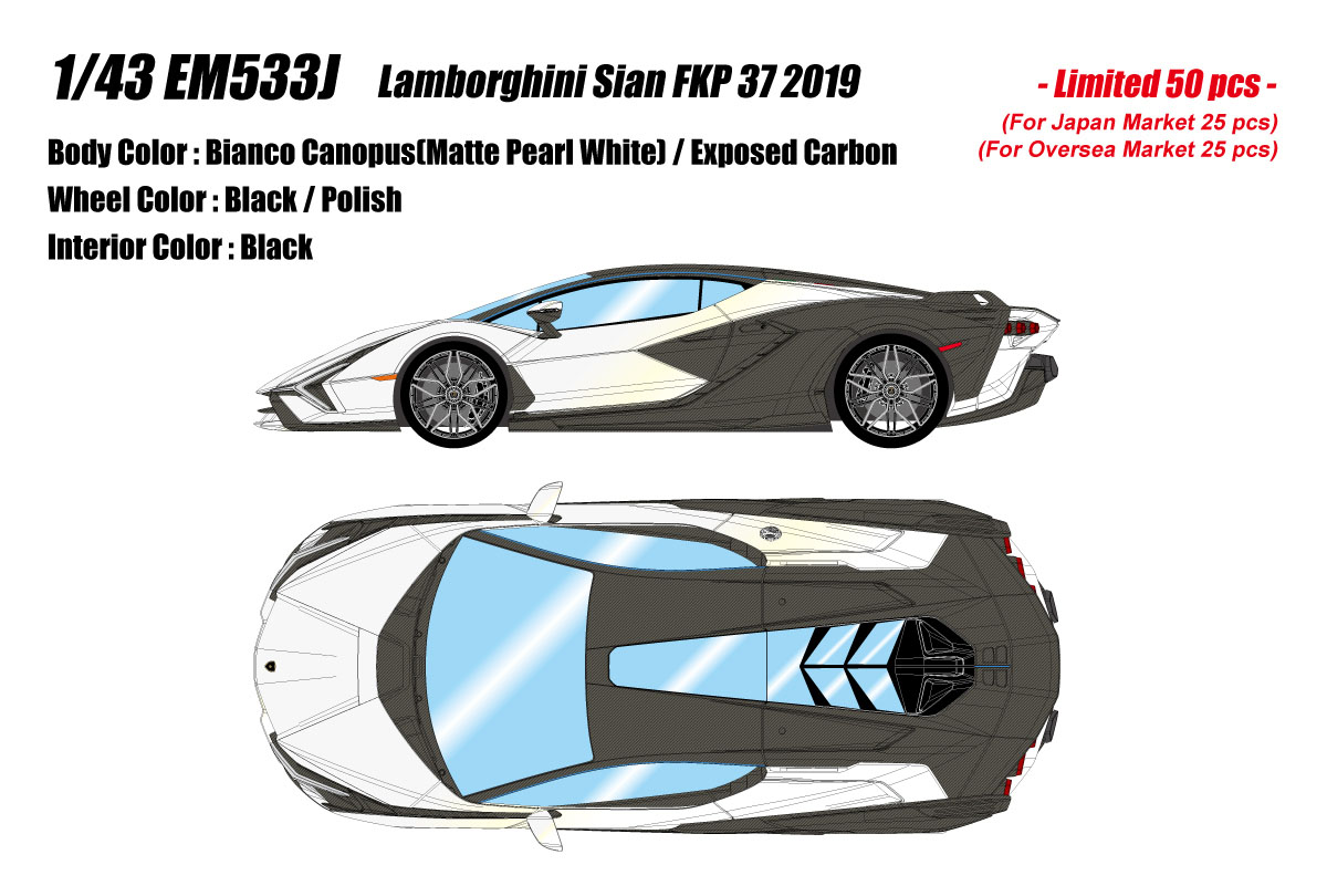** 予約商品 ** EIDOLON EM533J Lamborghini Sian FKP37 2019 Bianco Canopus / Exposed Carbon Limited 50pcs