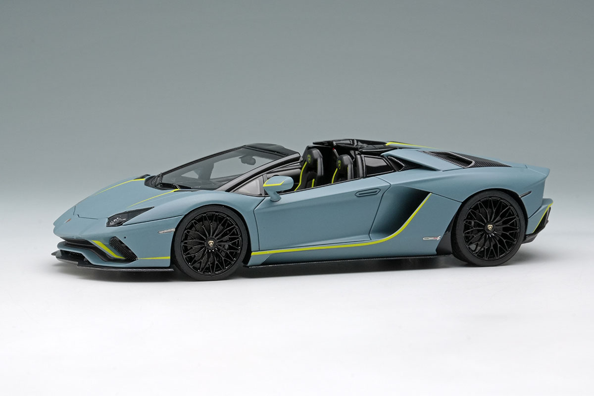 EIDOLON EM598C Lamborghini Aventador S Roadster Japan Limited Edition 2021 Grigio Vulcano / Green Stripe Limited 50pcs
