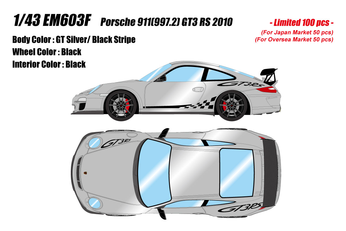 ** 予約商品 ** EIDOLON EM603F Porsche 911(997.2) GT3 RS 2010 GT Silver / Black Stripe Limited 100pcs