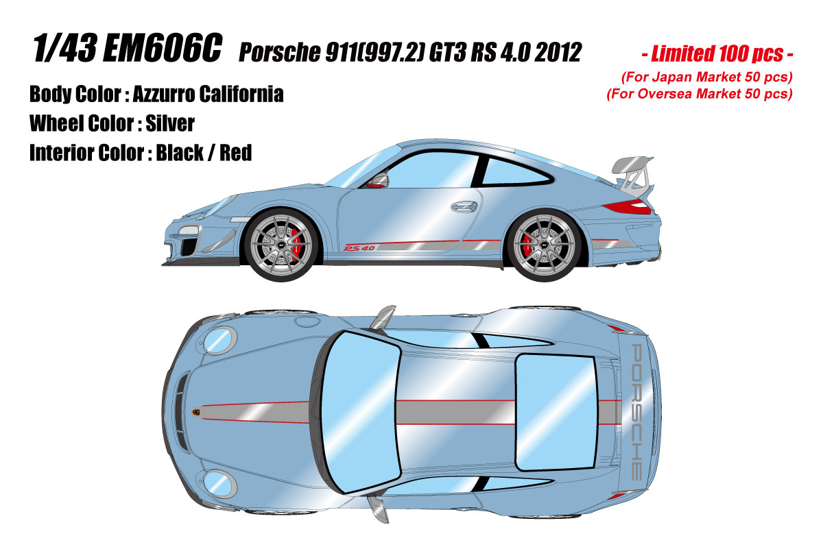 ** 予約商品 ** EIDOLON EM606C Porsche 911(997.2) GT3 RS4.0 2012 Azzurro California Limited 100pcs