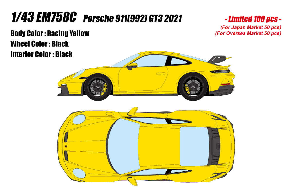** 予約商品 ** EIDOLON EM758C Porsche 911(992) GT3 2021 Racing Yellow Limited 100pcs