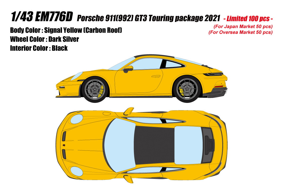 ** 予約商品 ** EIDOLON EM776D Porsche 911(992) GT3 Touring package 2021 Signal Ywllow (Carbon Roof) Limited 100pcs