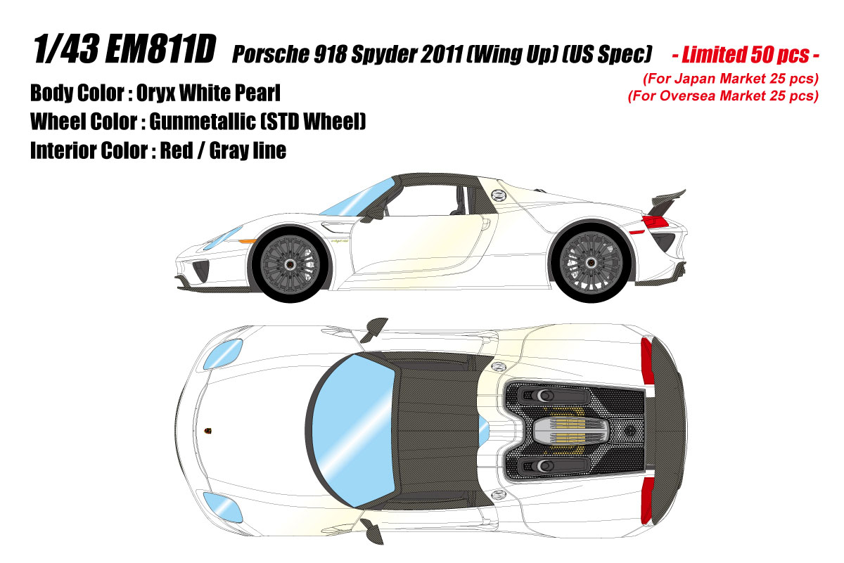 ** 予約商品 ** EIDOLON EM811D Porsche 918 Spyder 2011 (Wing Up) Oryx White Pearl Limited 50pcs