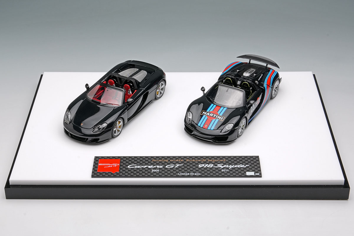 ** 予約商品 ** EIDOLON EMCOF017B Porsche 918 Spyder Weissach package & Carrera GT set Basalt Black Metallic / Martini Stripe Limited 40pcs