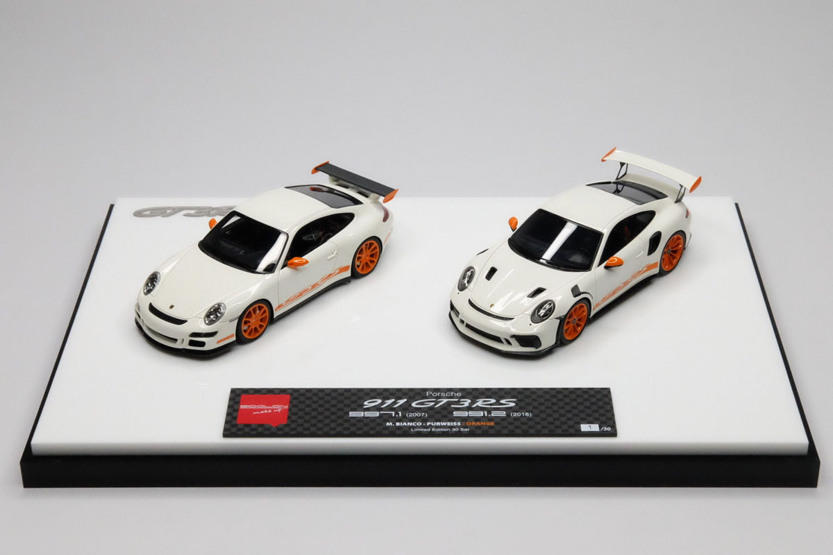 EIDOLON EMCOFMB01 Porsche 911 GT3 RS Set 997.1 (2007) & 991.2 (2018) Pure White & Orange Limited 30pcs