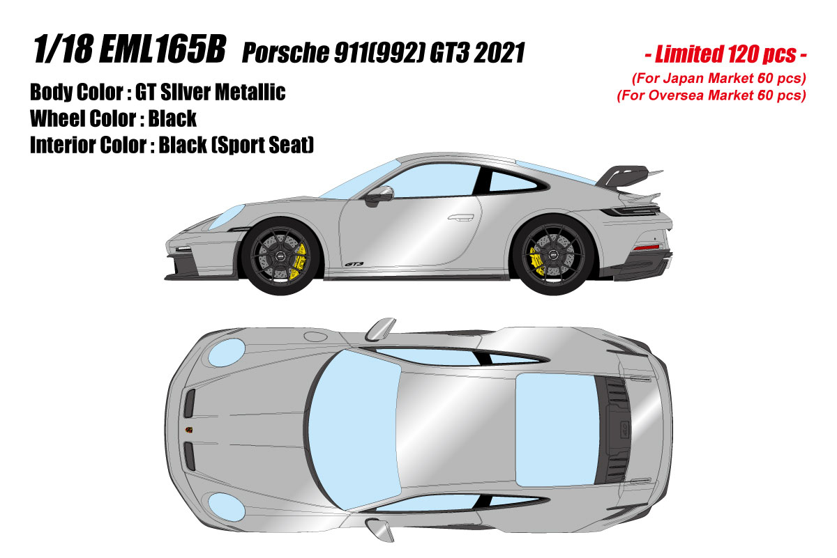 ** 予約商品 ** EIDOLON EML165B 1/18 Porsche 911 (992) GT3 2021 GT Silver Metallic Limited 120pcs