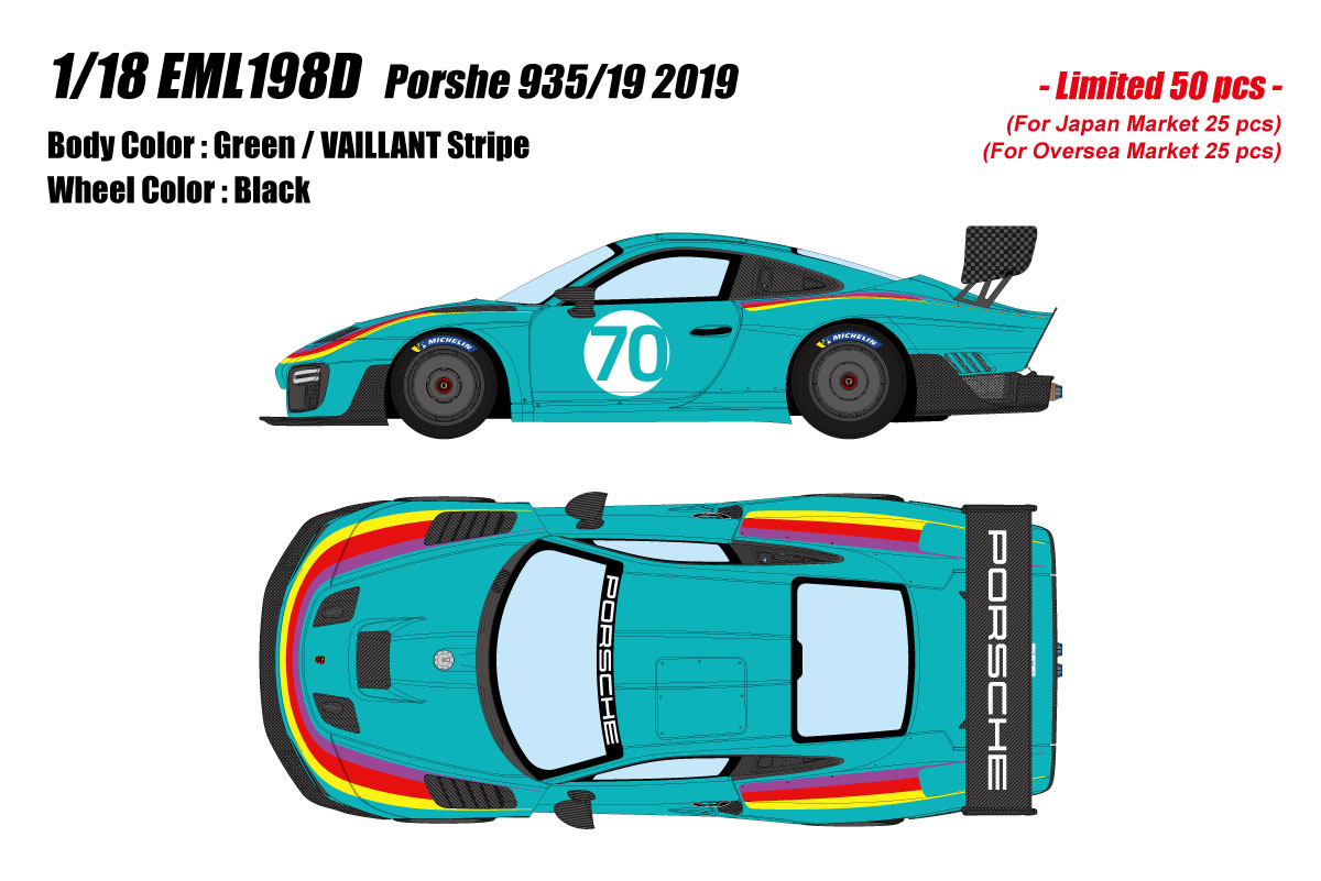 ** 予約商品 ** EIDOLON EML198D 1/18 Porsche 935/19 2019 Green / Vaillant Stripe Limited 50pcs