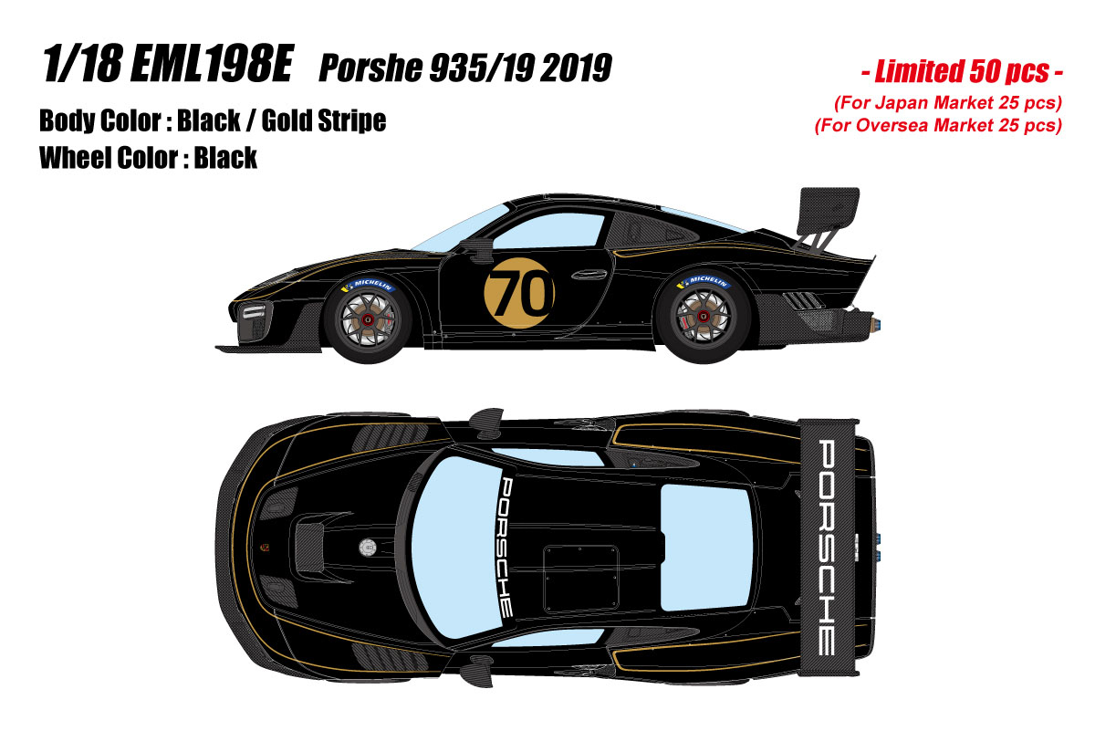 ** 予約商品 ** EIDOLON EML198E 1/18 Porsche 935/19 2019 Black / Gold Stripe Limited 50pcs