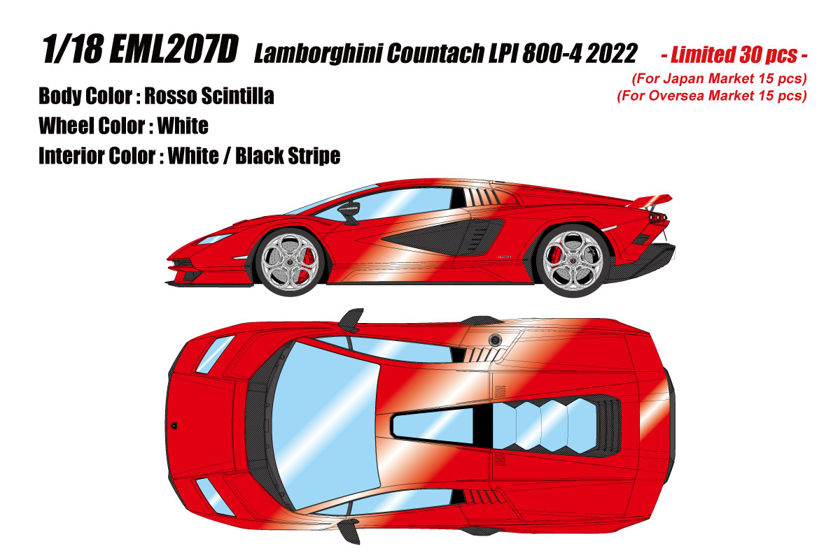 ** 予約商品 ** EIDOLON EML207D 1/18 Lamborghini Countach LPI800-4 2022 (Wing Up) Rosso Scintilla Limited 30pcs