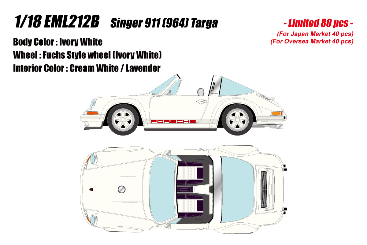 ** 予約商品 ** EIDOLON EML212B 1/18 Singer 911 (964) Targa Ivory White Limited 80pcs