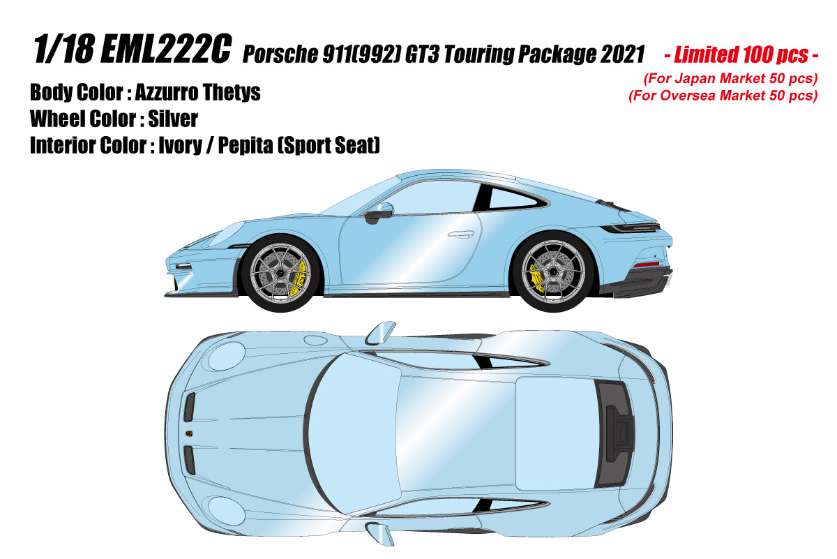 ** 予約商品 ** EIDOLON EML222C 1/18 Porsche 911(992) GT3 Touring Package 2021 Azzurro Thetys Limited 100pcs