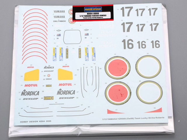 Hobby Design HD04_0086 1/12 Yamaha YZR500 (OW98) Team Lucky Strike Roberts Decal 【メール便可】