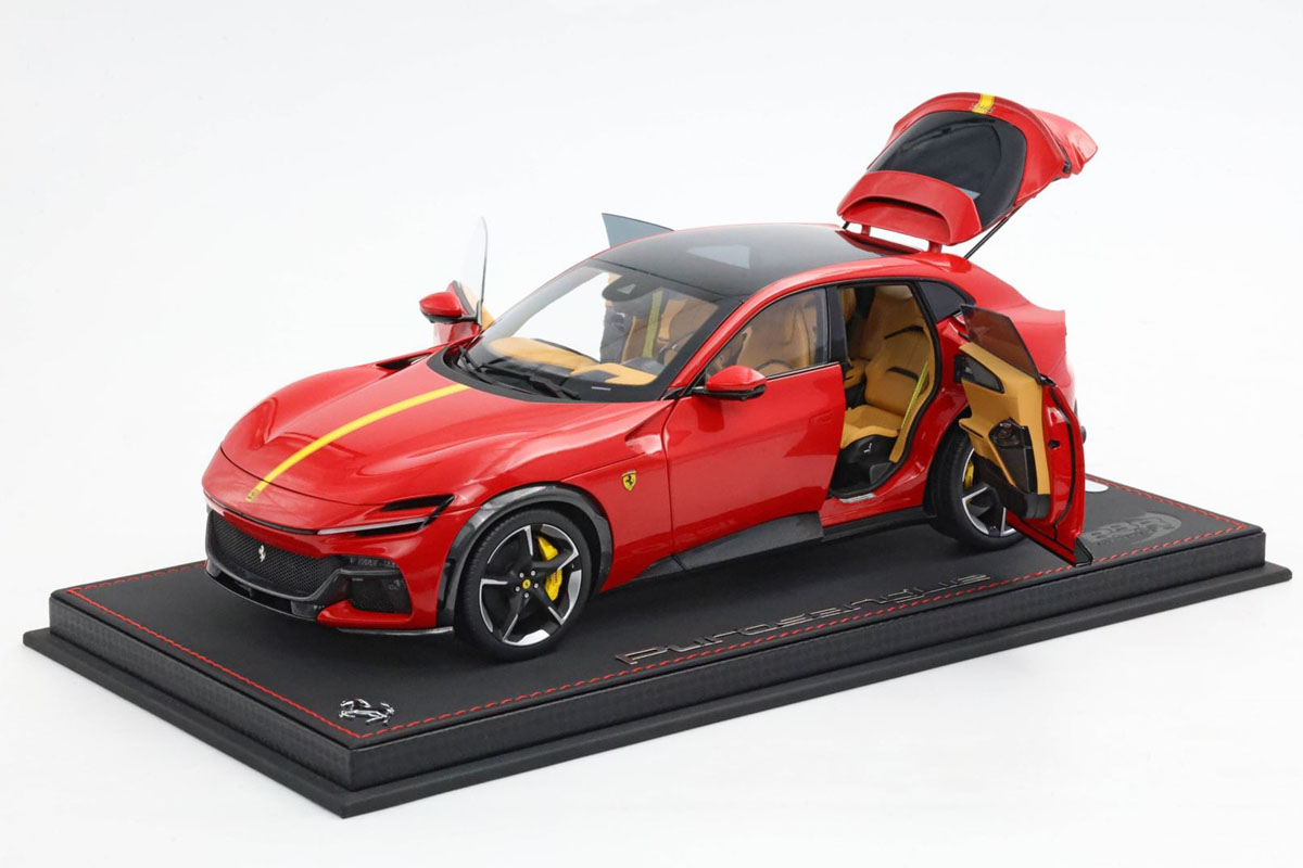 ** 予約商品 ** BBR HE180053B1DIE 1/18 Ferrari Purosangue Panoramic roof Rosso Corsa - Yellow strape (Diecast Full Open) Limited 20pcs （ケース付）