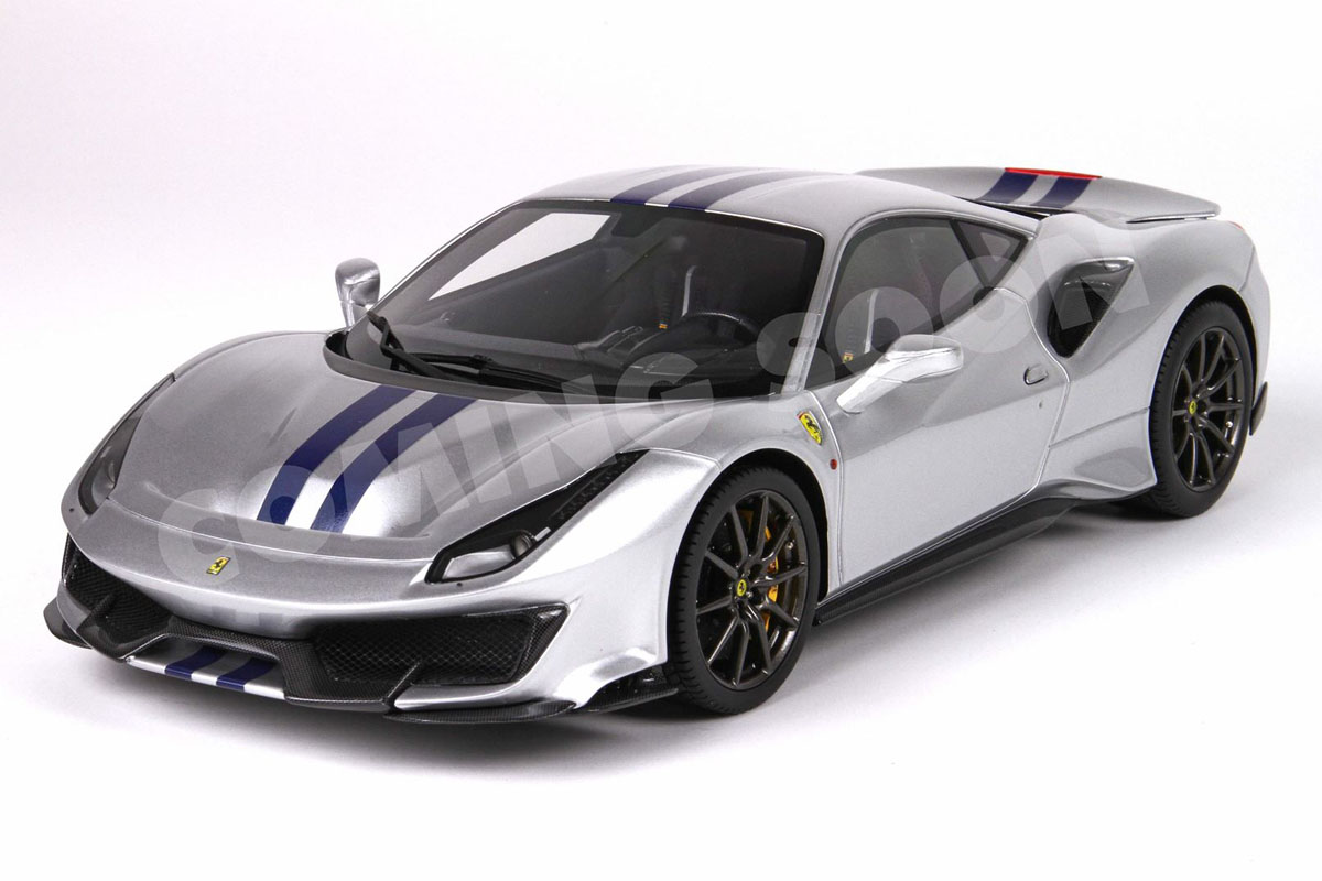 ** 予約商品 ** BBR HE180055BDIE 1/18 Ferrari 488 Pista Argento Nurburgring with Blue stripe (Diecast Full Open)（ケース付）