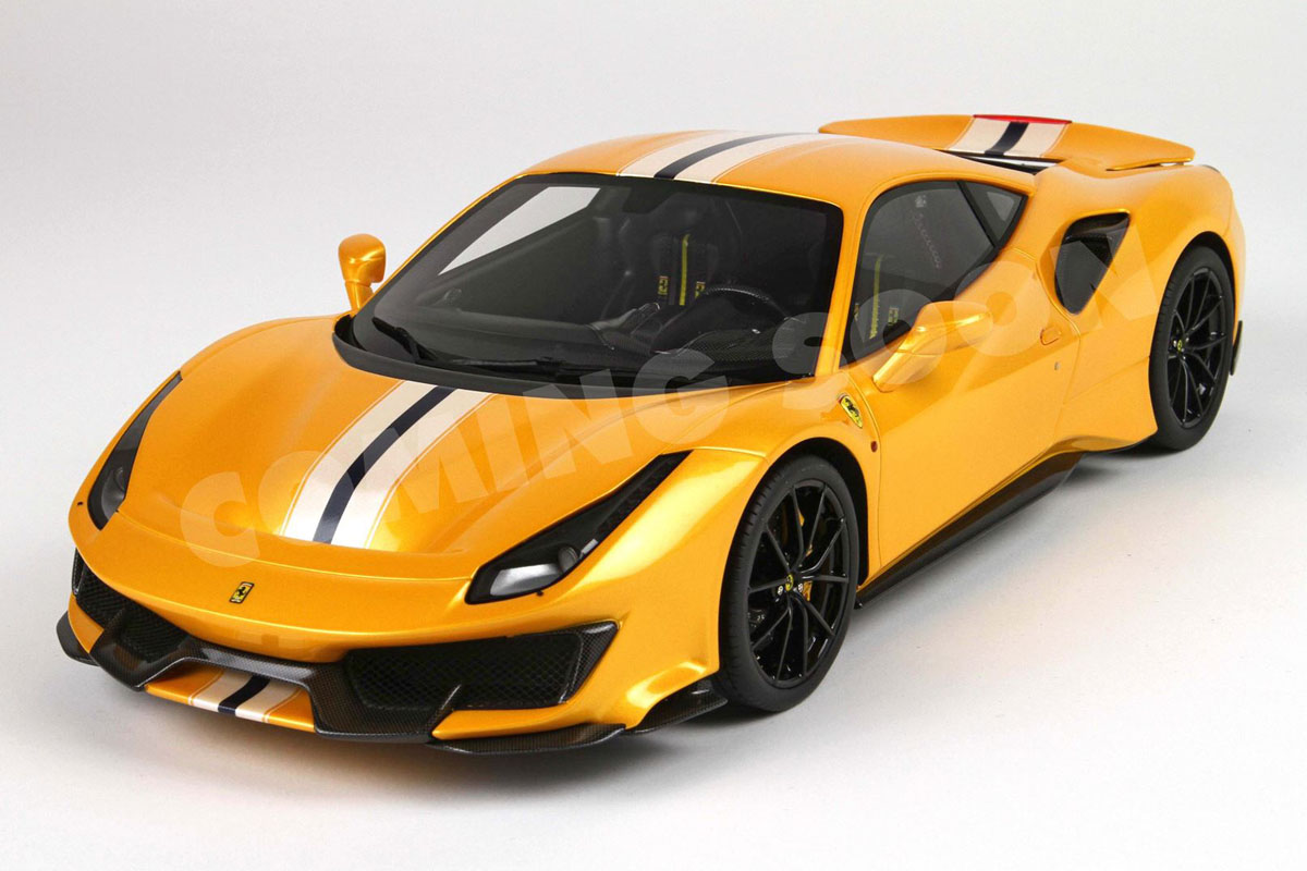 ** 予約商品 ** BBR HE180055DDIE 1/18 Ferrari 488 Pista Giallo Tristrato with Silver/Blue stripe (Diecast Full Open)（ケース付）