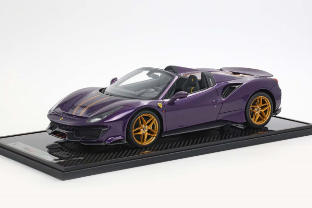 BBR1225E1 1/12 Ferrari 488 Pista Spider Open roof Viola Hong Kong - Gold stripe Limited 10pcs