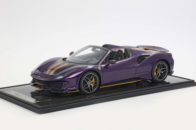 BBR1225E2 1/12 Ferrari 488 Pista Spider Open roof Viola Hong Kong - Yellow stripe Limited 20pcs