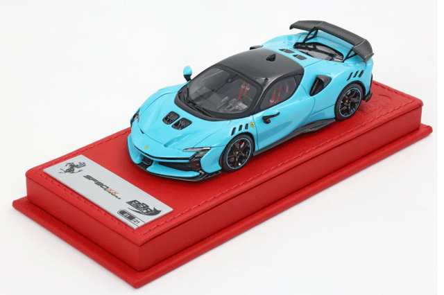 BBRC285SU21 Ferrari SF90 XX Stradale Baby Blue Gloss / Black Roof (Red Leather Base) Limited 21pcs