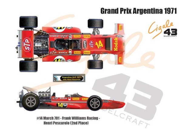 Cigale 43 Decal CDS035 1/43 March 701 GP Argentina 1971 #14 Henri Pescarolo - Frank Williams Racing 【メール便可】