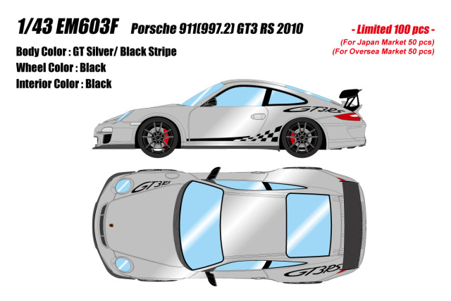 ** 予約商品 ** EIDOLON EM603F Porsche 911(997.2) GT3 RS 2010 GT Silver / Black Stripe Limited 100pcs