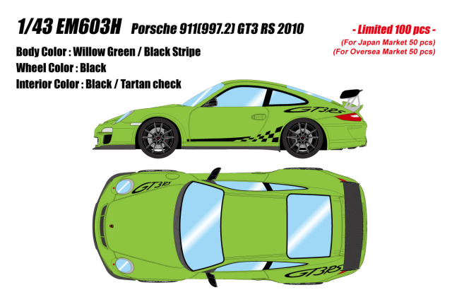 ** 予約商品 ** EIDOLON EM603H Porsche 911(997.2) GT3 RS 2010 Willow Green / Black stripe Limited 100pcs