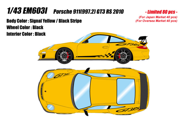 ** 予約商品 ** EIDOLON EM603I Porsche 911(997.2) GT3 RS 2010 Signal Yellow / Black Stripe Limited 80pcs