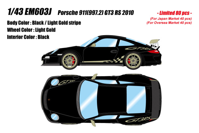 ** 予約商品 ** EIDOLON EM603J Porsche 911(997.2) GT3 RS 2010 Black / Light Gold Stripe Limited 80pcs