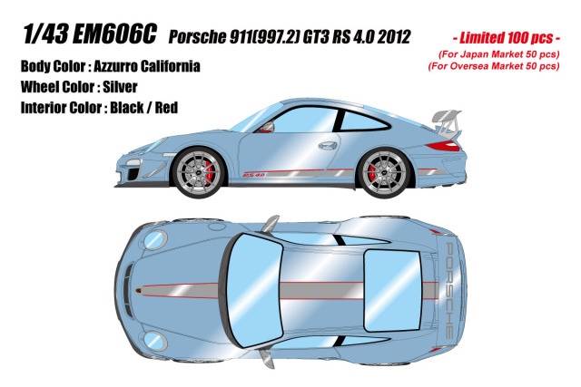 ** 予約商品 ** EIDOLON EM606C Porsche 911(997.2) GT3 RS4.0 2012 Azzurro California Limited 100pcs