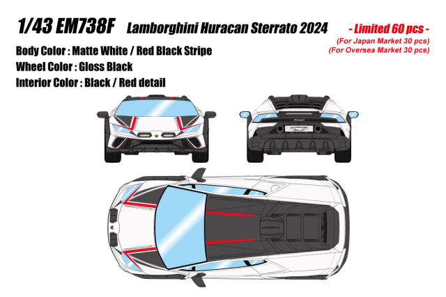 ** 予約商品 ** EIDOLON EM738F Lamborghini Huracan Sterraro 2024 Matte White / Red Black Stripe Limited 60pcs