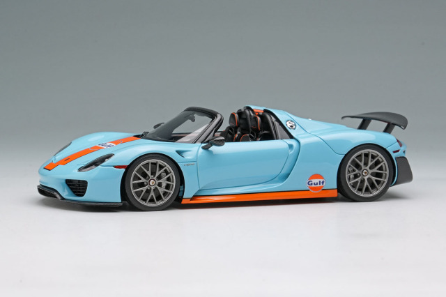 EIDOLON EM812B Porsche 918 Spyder weissach Package Rear Wing Up Gulf Blue / Orange Stripe Limited 120pcs